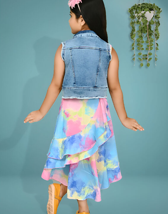 Girls tie dye print dress with jacket