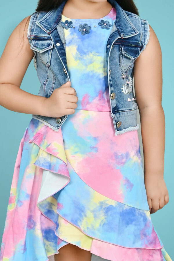 Girls tie dye print dress with jacket