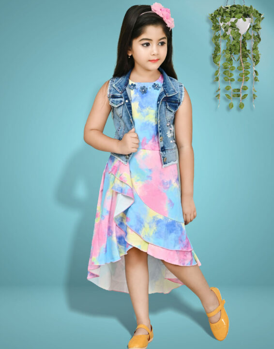 Girls tie dye print dress with jacket