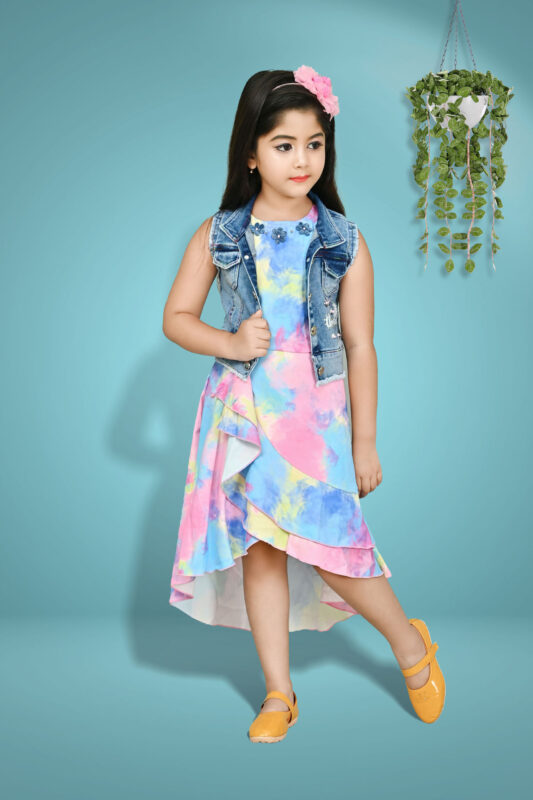 Girls tie dye print dress with jacket