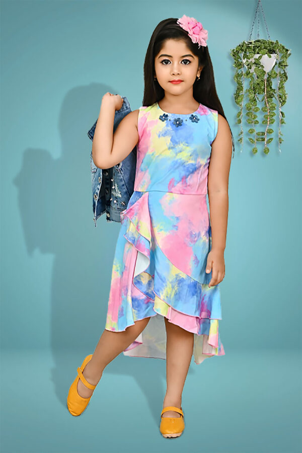 Girls tie dye print dress with jacket