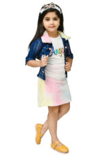 Girls denim jacket fur skirt and top set