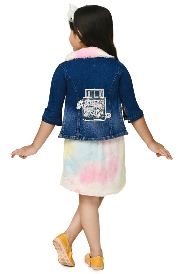 Girls denim jacket fur skirt and top set