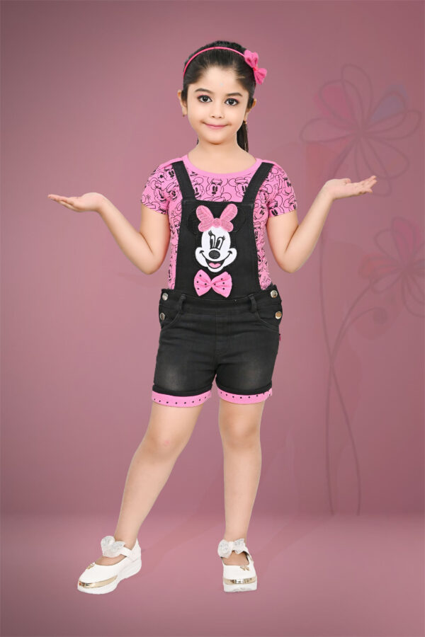 Girls Mickey mouse black denim dungaree