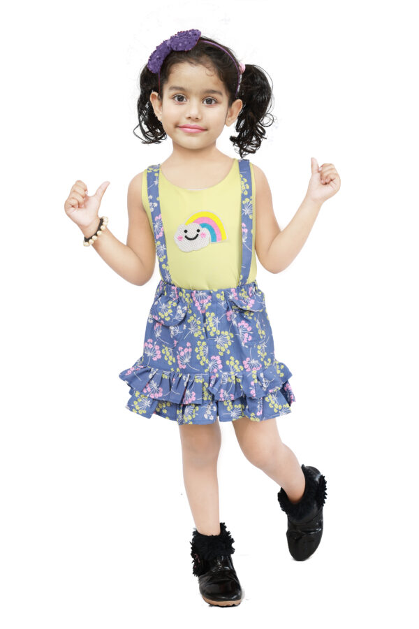 Girls floral printed dungaree cum skirt