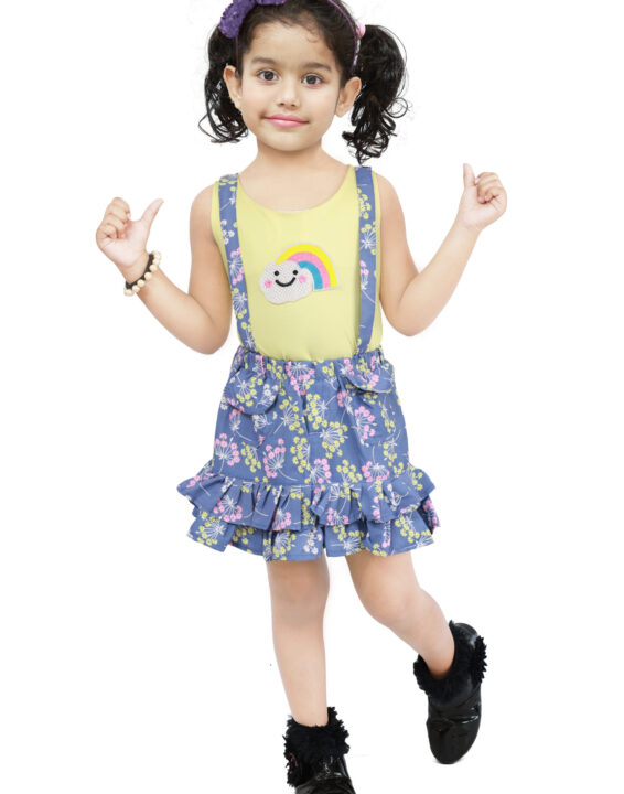 Girls floral printed dungaree cum skirt