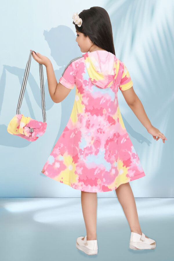 Tie dye hoodie dress with sling bag