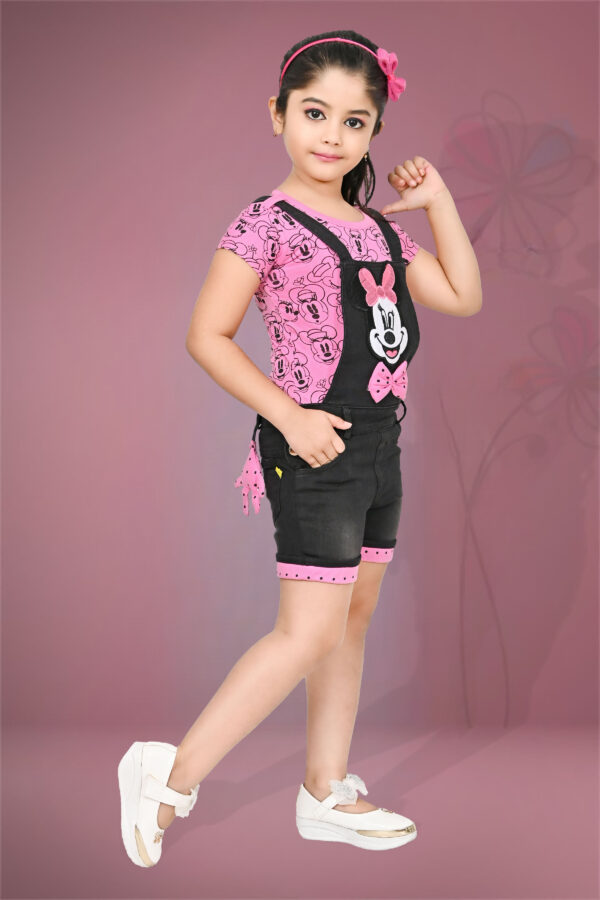 Girls Mickey mouse black denim dungaree