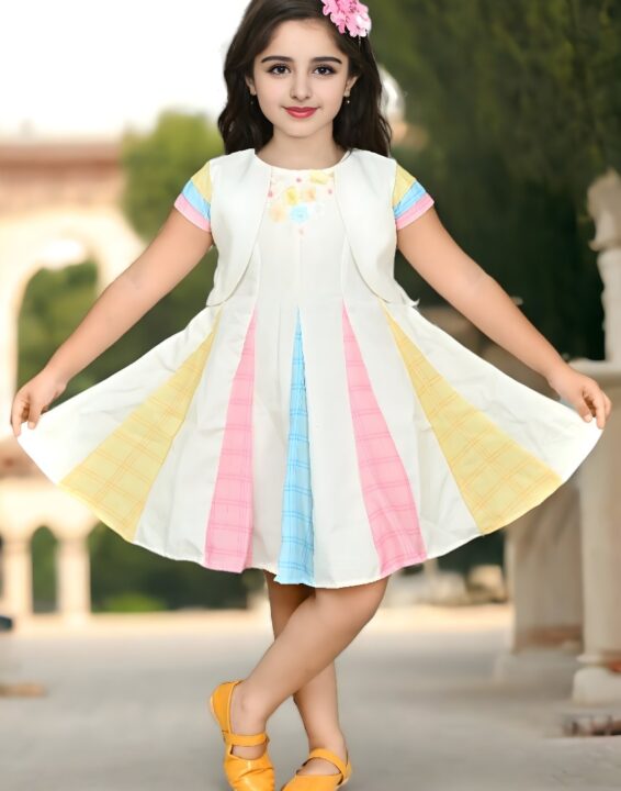 Girls multicolor frock and jacket