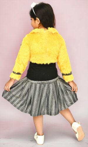 Girls fur jacket skirt with top