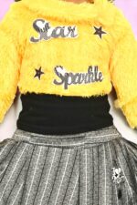 Girls fur jacket skirt with top