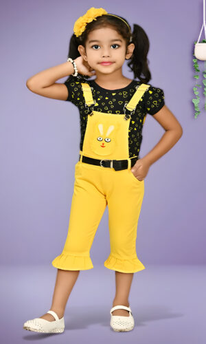 Girls dungaree with heart printed top