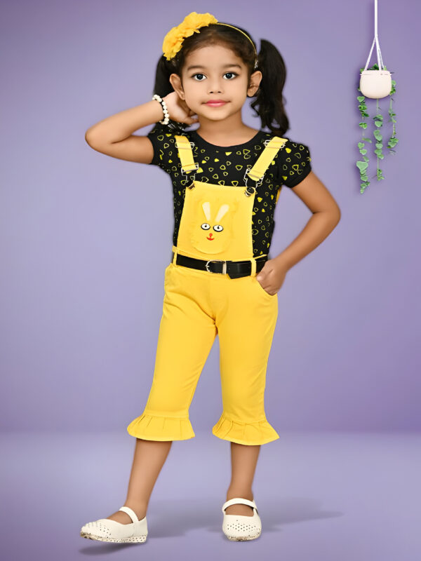 Girls dungaree with heart printed top