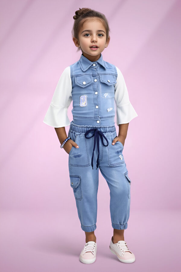 Girls denim jogger pant jacket