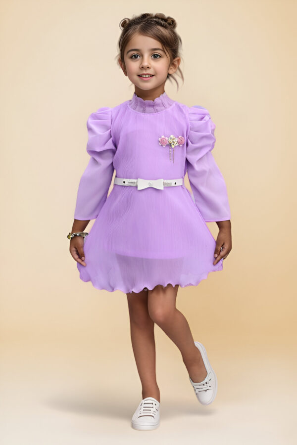 Girls pleated puffed sleeves dress