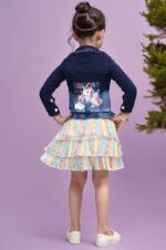 Girls denim jacket with pleated skirt, top