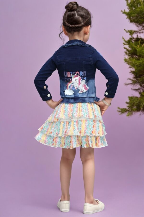 Girls denim jacket with pleated skirt, top