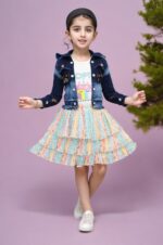 Denim jacket with pleated skirt, top